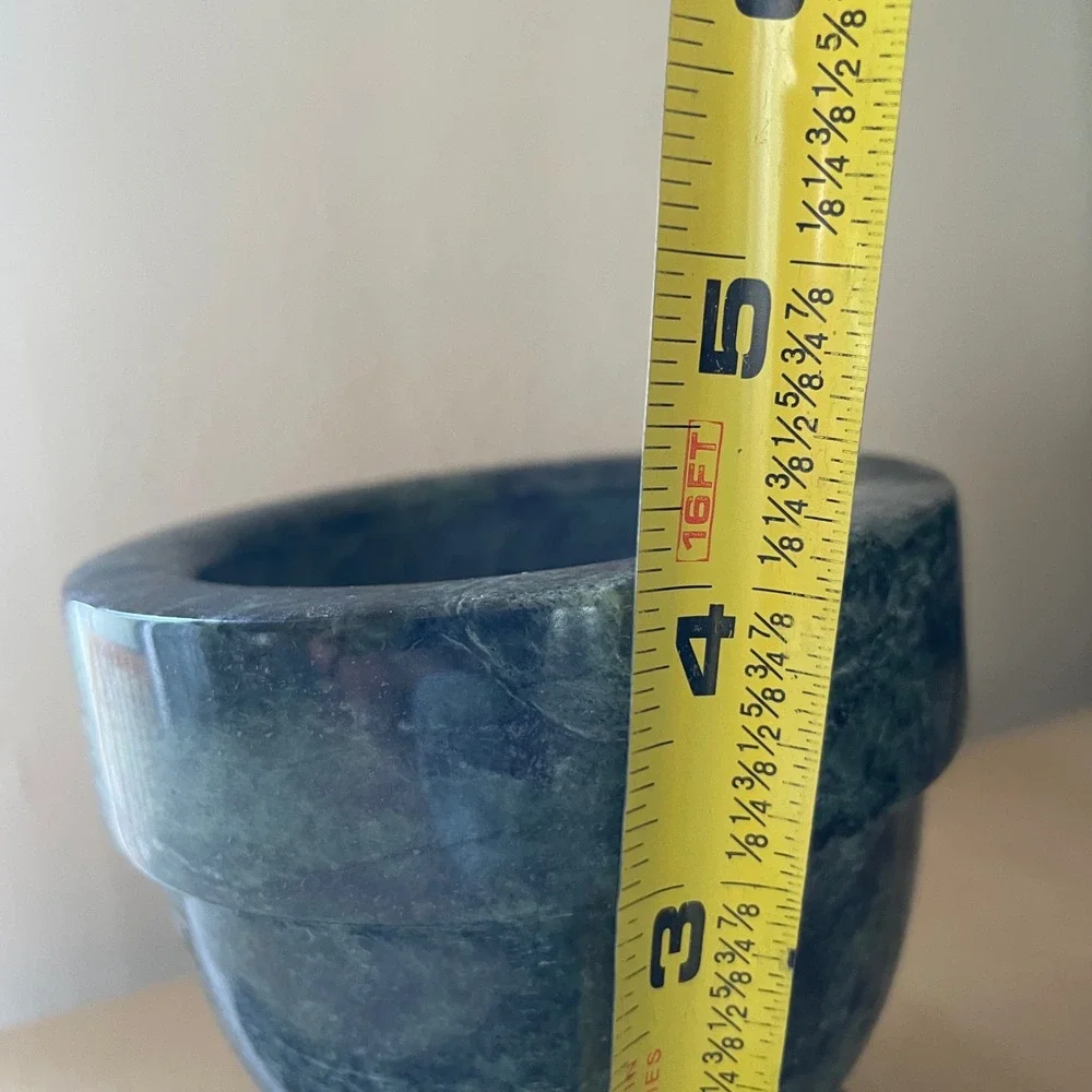 Vintage Natural Green Marble Mortar & Pestle Spice Herb FootedGrinder